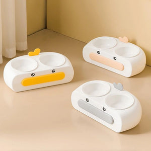 Discover the Pet Duck Design Double Bowl Feeding and Drinking Tray