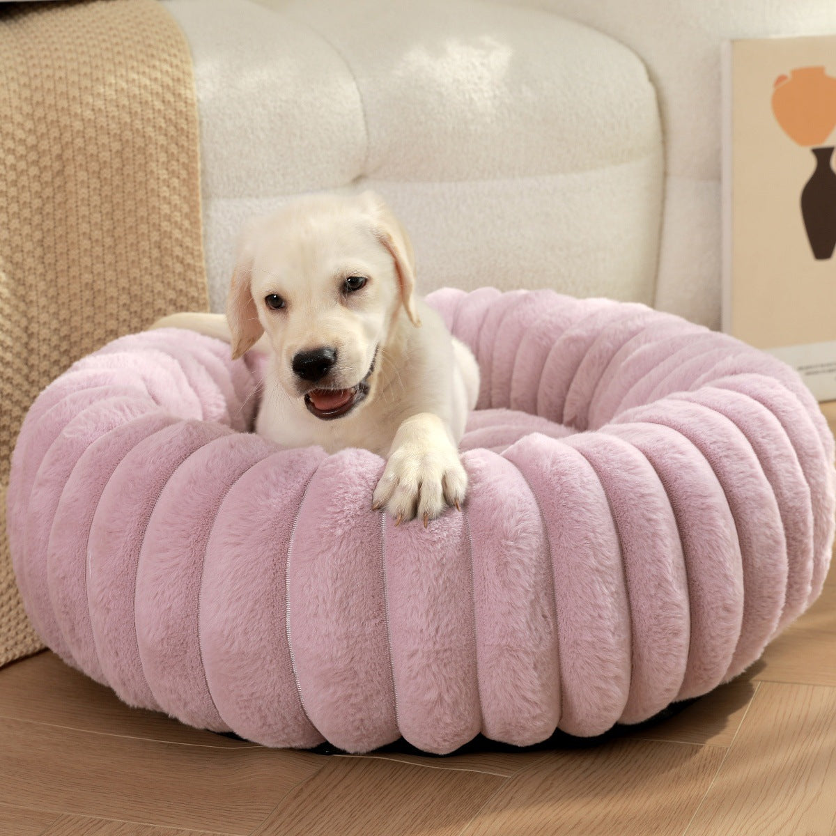 Pet Plush Round Winter Nest Warm Soft Sleeping Bed