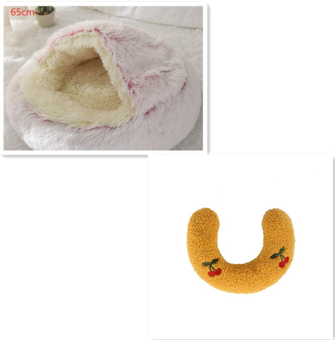 Pet 2 In 1 Plush Winter Bed House Round Warm Soft Sleeping Nest