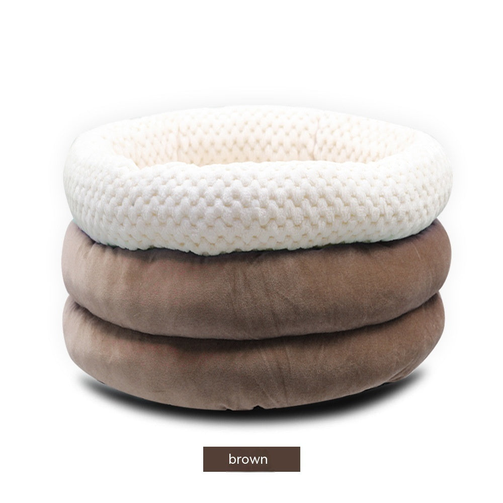 Semi-Closed Round Ice Velvet Deep Sleep Pet Bed