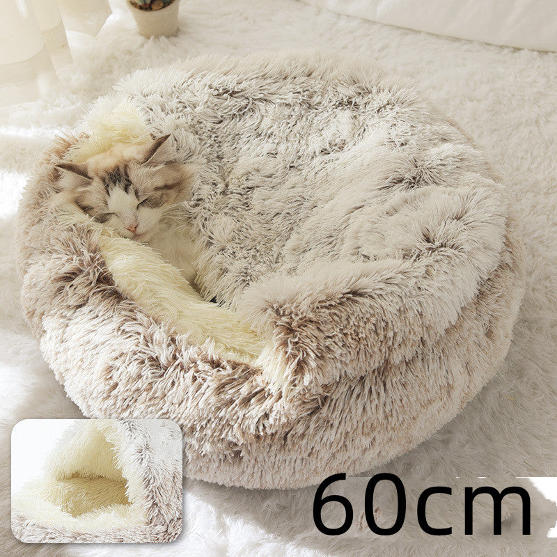 Pet 2 In 1 Plush Winter Bed House Round Warm Soft Sleeping Nest