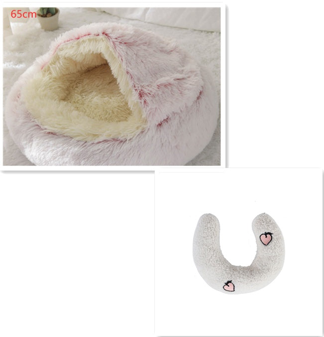 Pet 2 In 1 Plush Winter Bed House Round Warm Soft Sleeping Nest