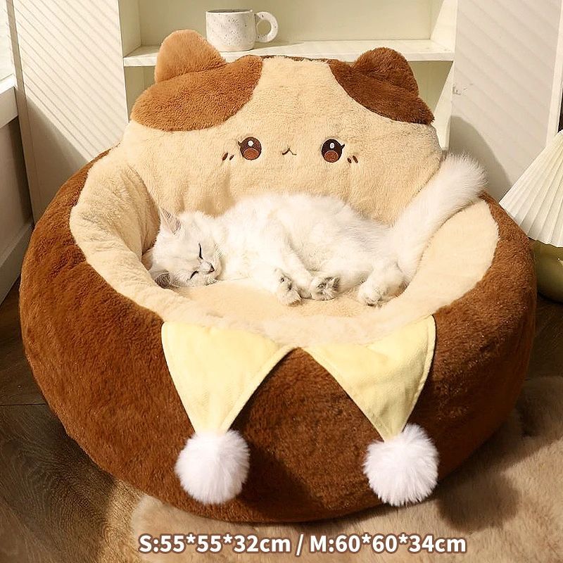 Pet Round Sofa Bed Warm Soft Cushion Deep Sleep Nest