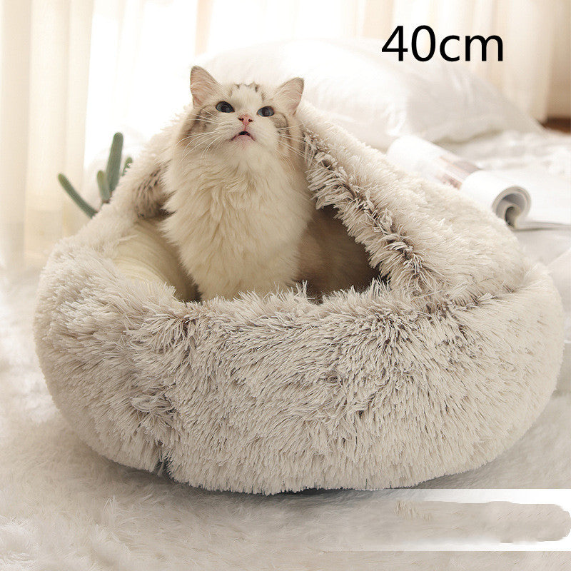 Pet 2 In 1 Plush Winter Bed House Round Warm Soft Sleeping Nest