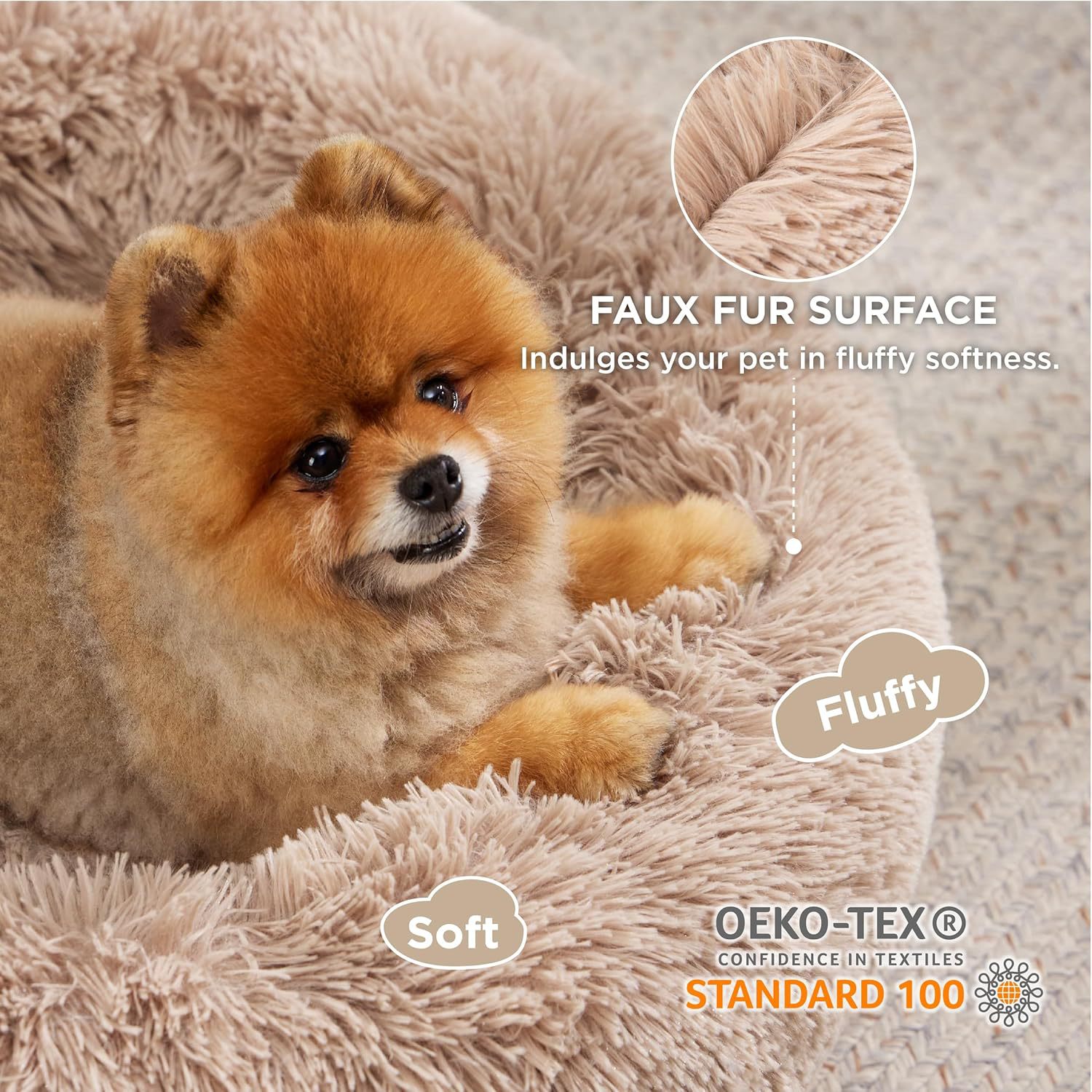 Pet Solid Color Non-Slip Round Plush Cozy Sleeping Bed