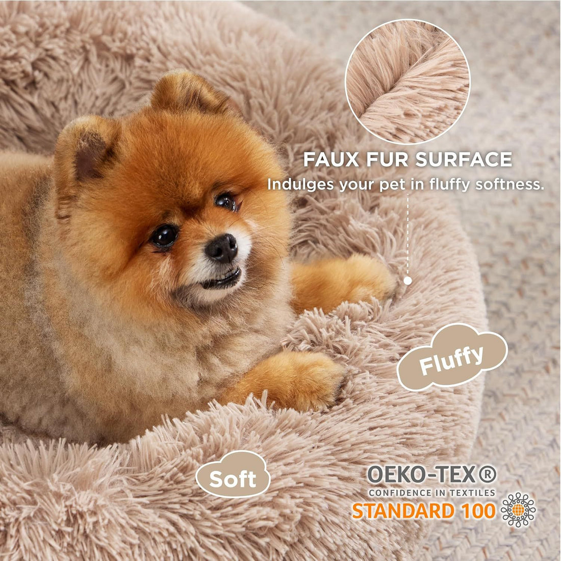 Pet Solid Color Non-Slip Round Plush Cozy Sleeping Bed