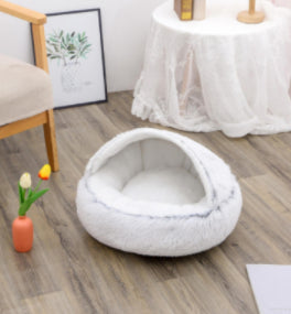Pet 2 In 1 Plush Winter Bed House Round Warm Soft Sleeping Nest