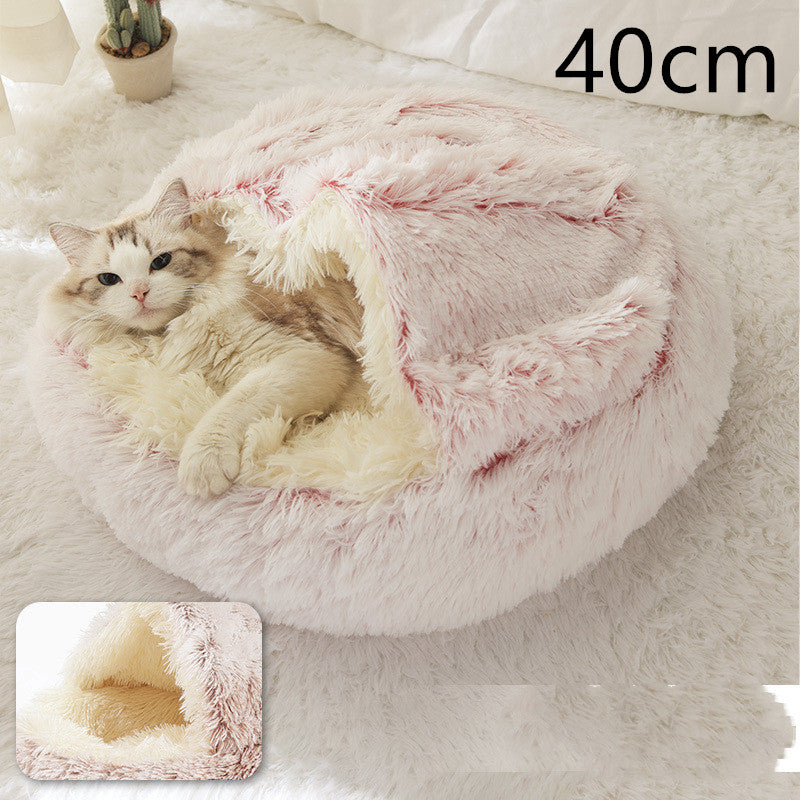 Pet 2 In 1 Plush Winter Bed House Round Warm Soft Sleeping Nest