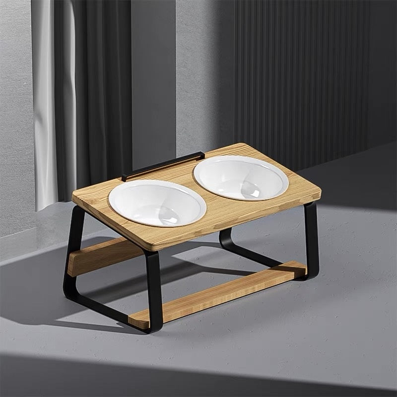 Pet Double Ceramic Feeding Bowl Elevated Cervical Spine Support Holder