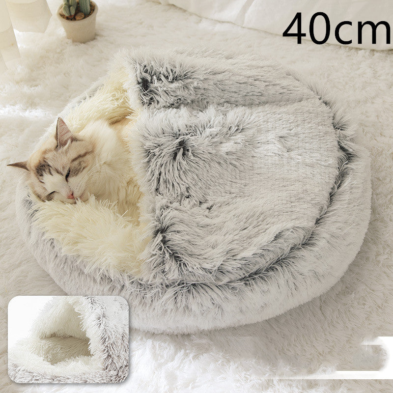 Pet 2 In 1 Plush Winter Bed House Round Warm Soft Sleeping Nest