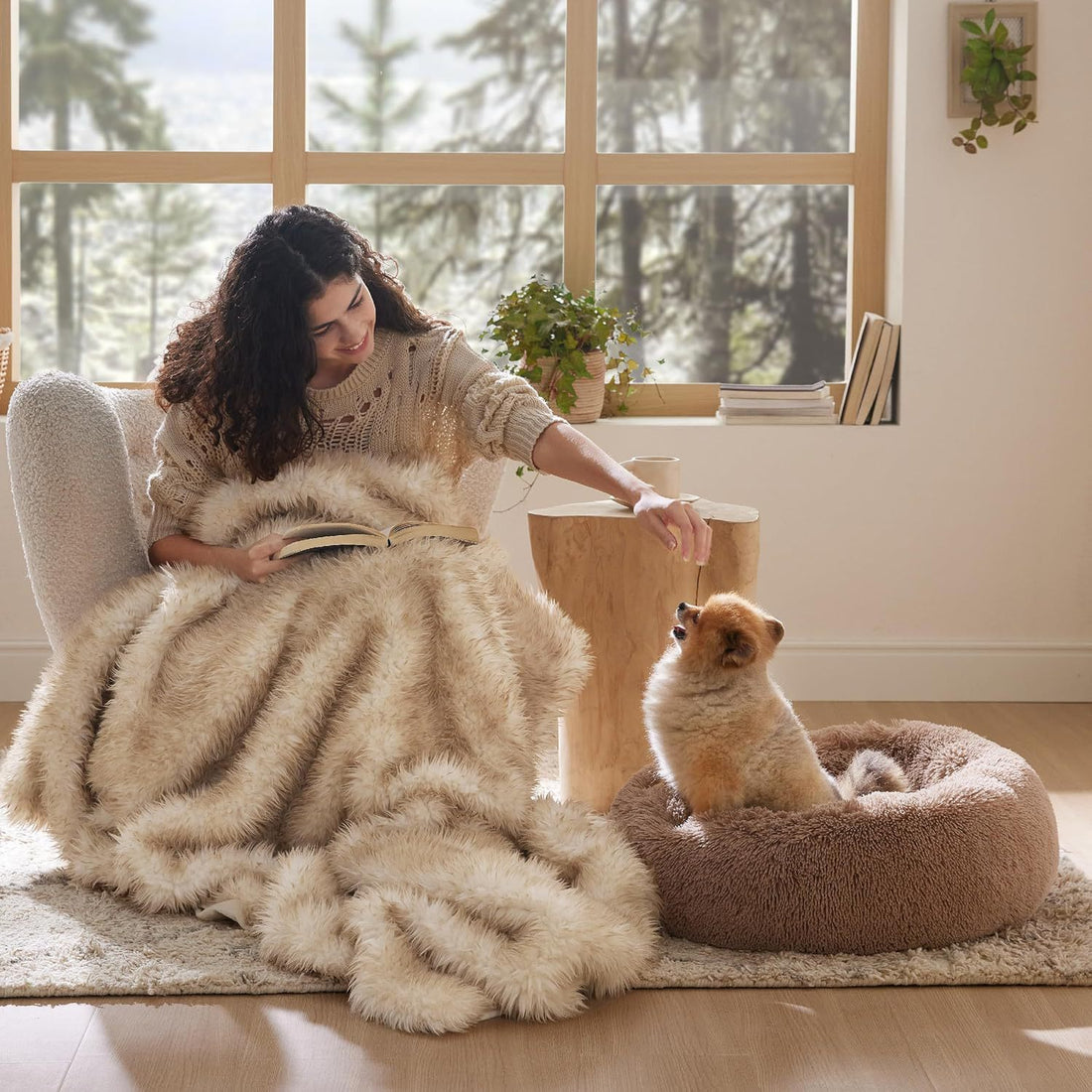Pet Solid Color Non-Slip Round Plush Cozy Sleeping Bed