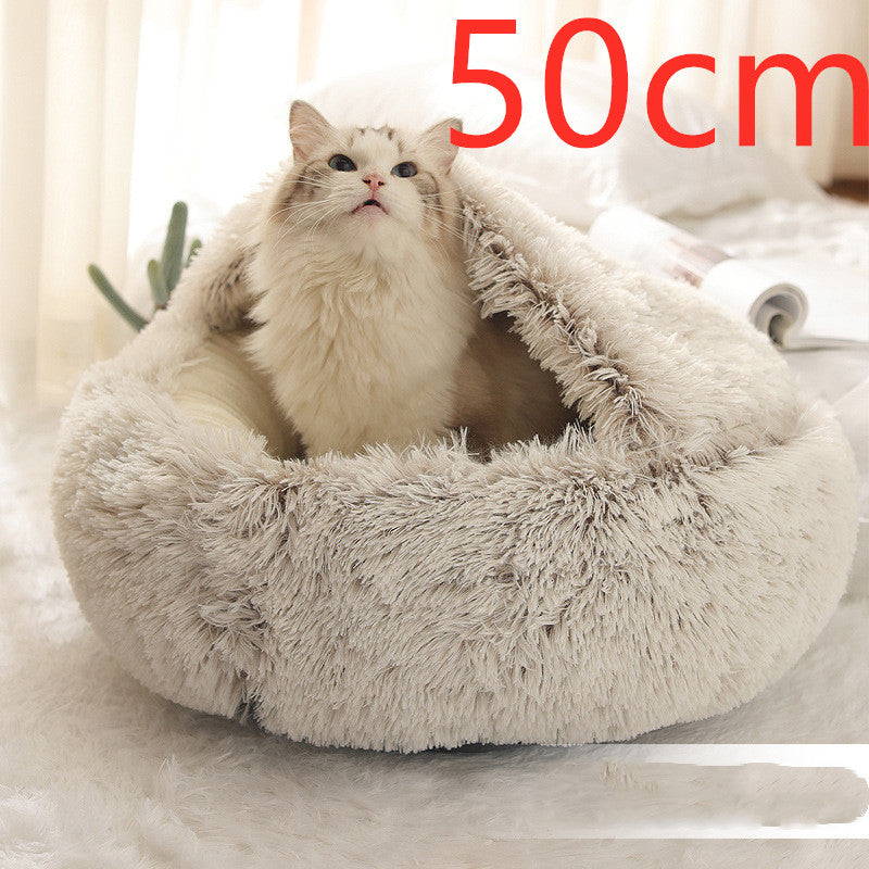 Pet 2 In 1 Plush Winter Bed House Round Warm Soft Sleeping Nest