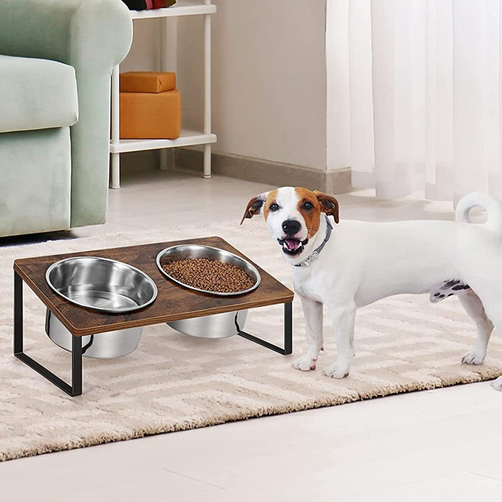 Pet Wooden Iron Feeding Rack Bowl Stand System