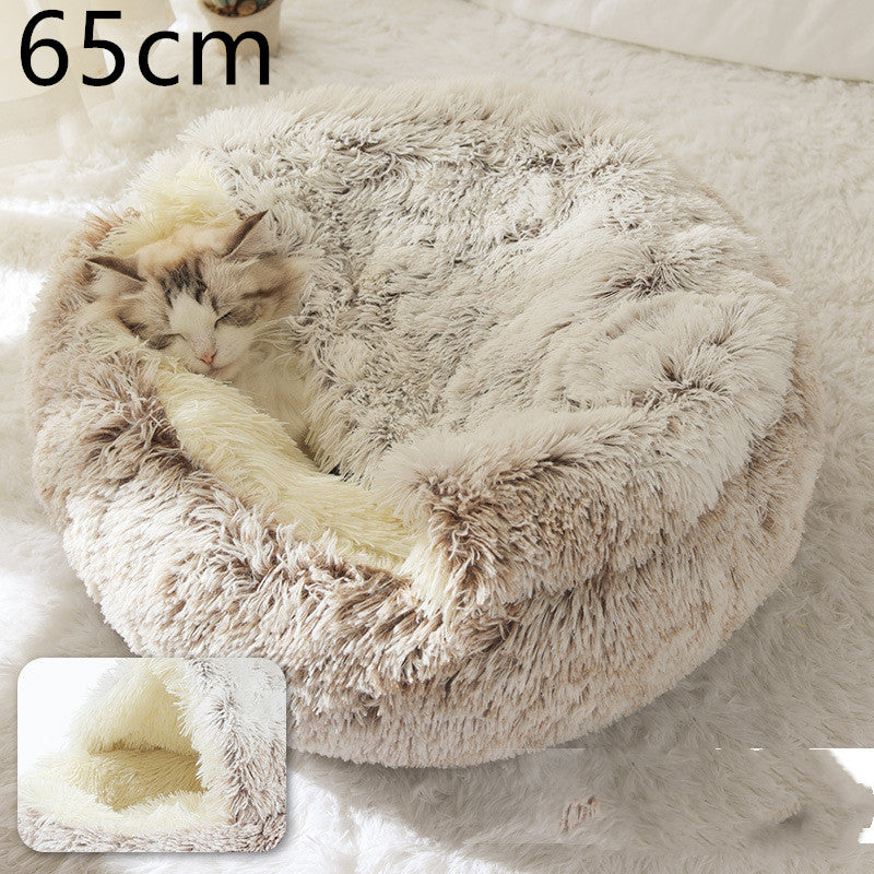 Pet 2 In 1 Plush Winter Bed House Round Warm Soft Sleeping Nest
