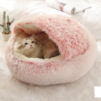 Pet 2 In 1 Plush Winter Bed House Round Warm Soft Sleeping Nest