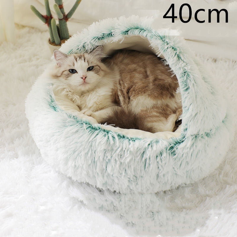 Pet 2 In 1 Plush Winter Bed House Round Warm Soft Sleeping Nest