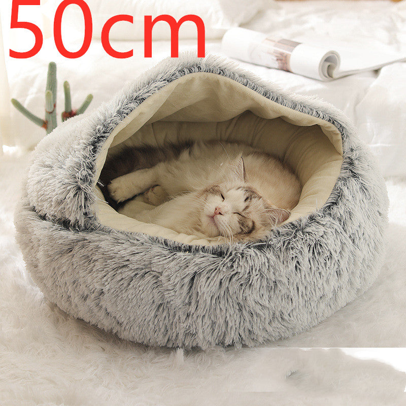 Pet 2 In 1 Plush Winter Bed House Round Warm Soft Sleeping Nest
