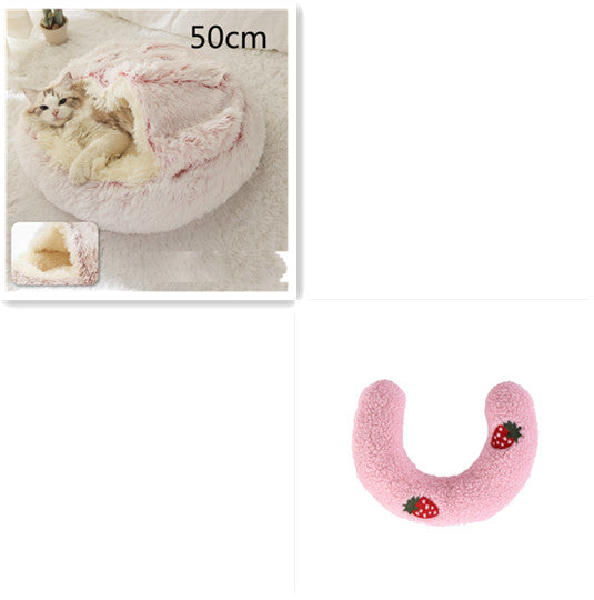 Pet 2 In 1 Plush Winter Bed House Round Warm Soft Sleeping Nest