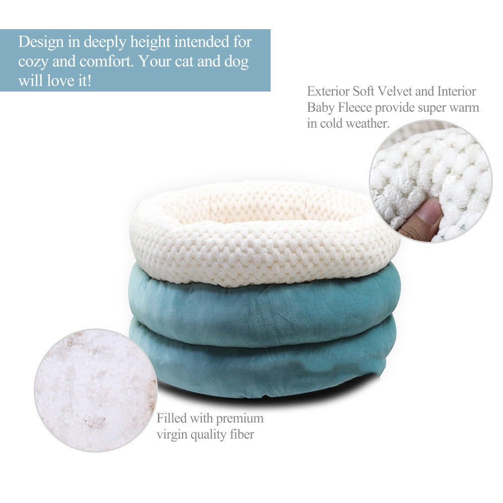 Semi-Closed Round Ice Velvet Deep Sleep Pet Bed
