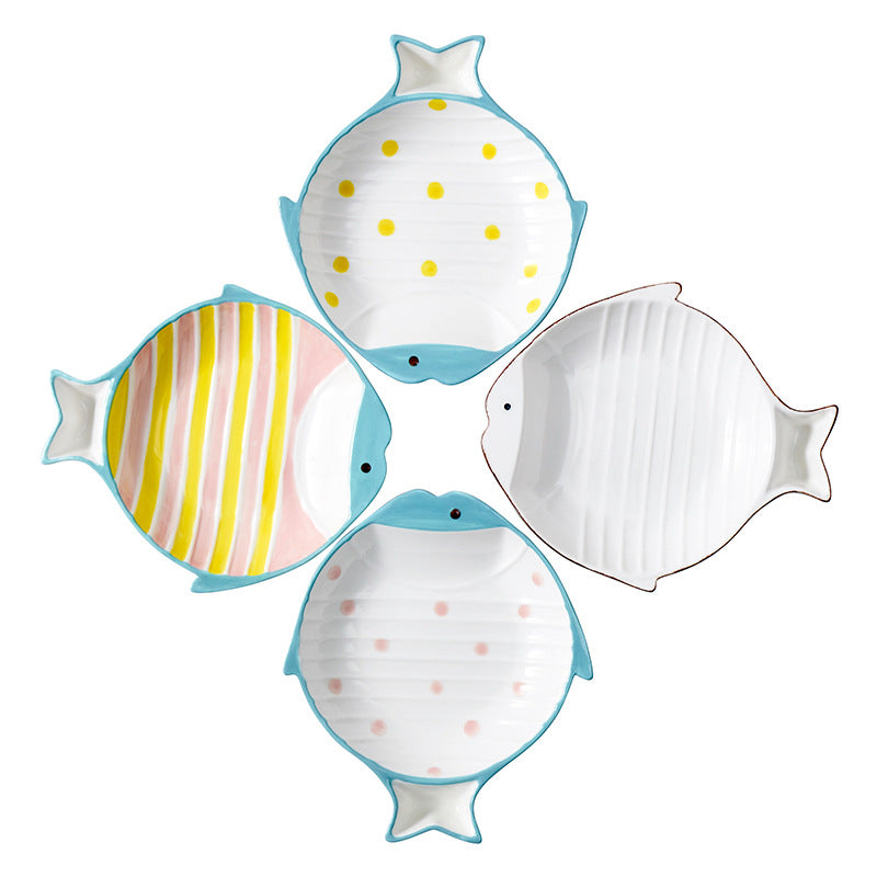 Pet Fish Shaped Ceramic Feeding Plate Bowl