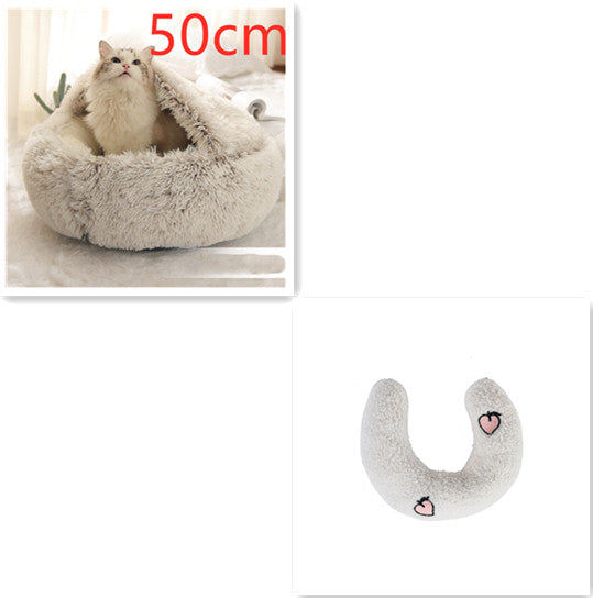 Pet 2 In 1 Plush Winter Bed House Round Warm Soft Sleeping Nest