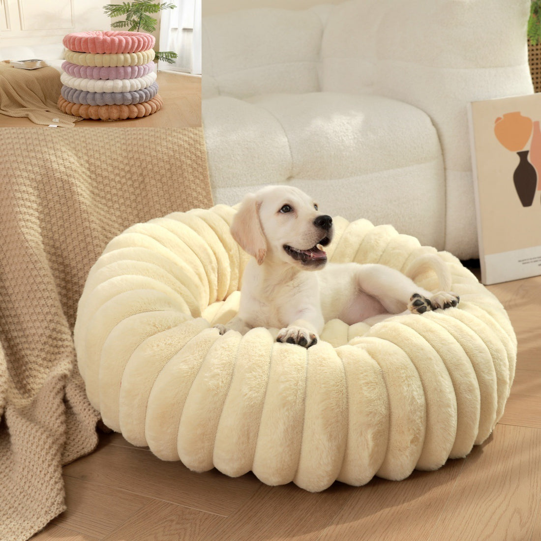 Pet Plush Round Winter Nest Warm Soft Sleeping Bed