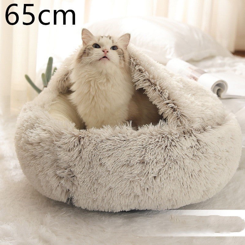 Pet 2 In 1 Plush Winter Bed House Round Warm Soft Sleeping Nest