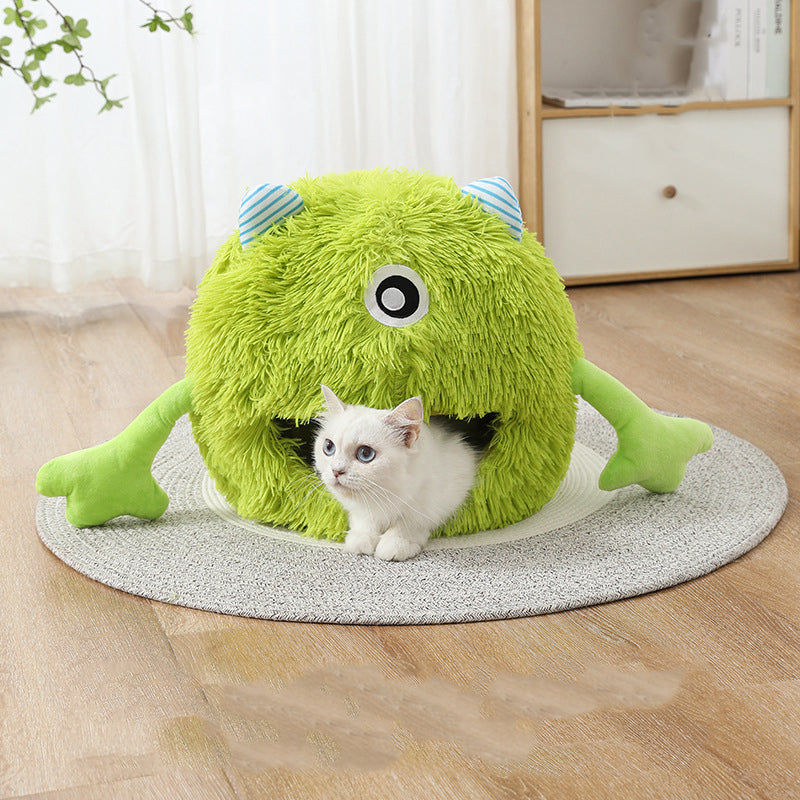 Pet Fluffy Round Calming Plush Bed Non-Slip Washable Self-Warming Cushion