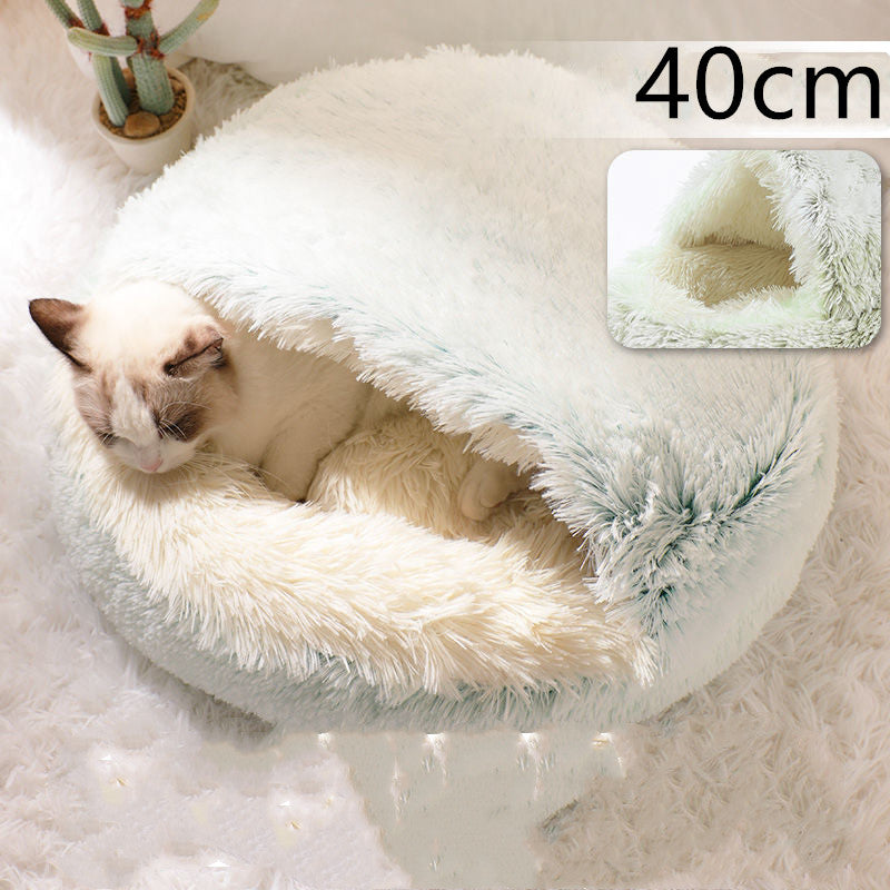 Pet 2 In 1 Plush Winter Bed House Round Warm Soft Sleeping Nest