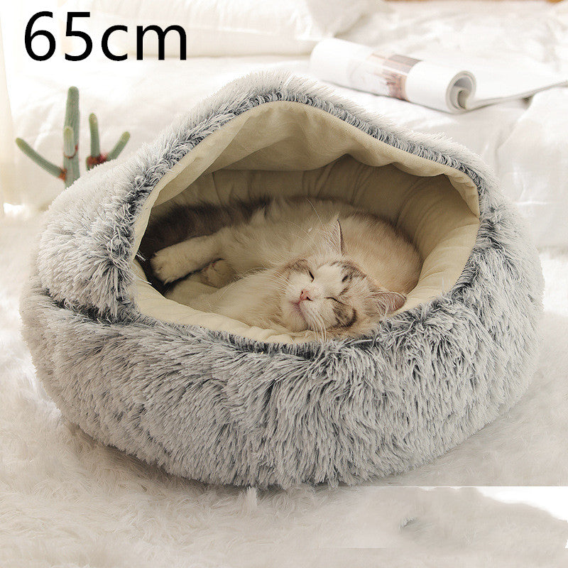 Pet 2 In 1 Plush Winter Bed House Round Warm Soft Sleeping Nest
