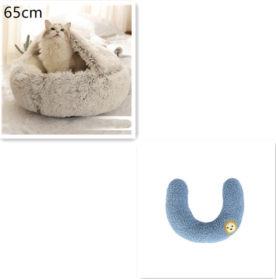 Pet 2 In 1 Plush Winter Bed House Round Warm Soft Sleeping Nest