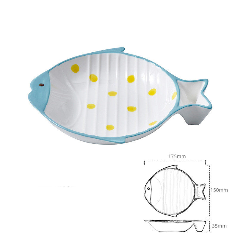 Pet Fish Shaped Ceramic Feeding Plate Bowl