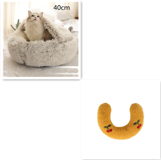 Pet 2 In 1 Plush Winter Bed House Round Warm Soft Sleeping Nest