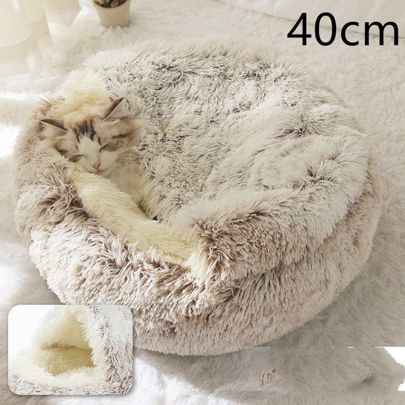 Pet 2 In 1 Plush Winter Bed House Round Warm Soft Sleeping Nest