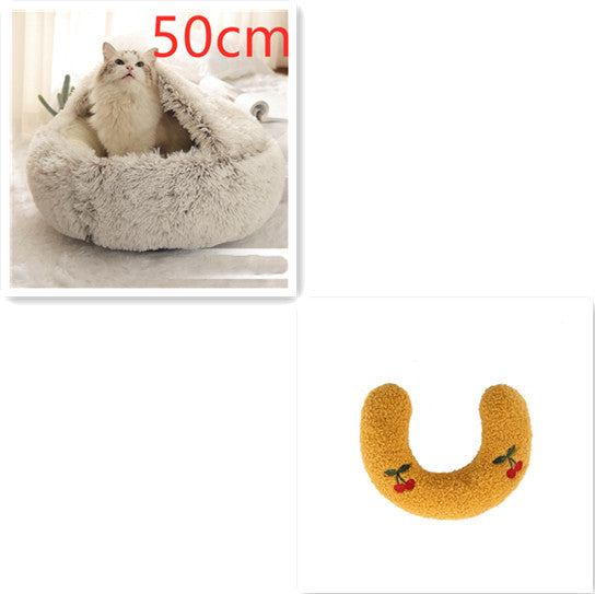 Pet 2 In 1 Plush Winter Bed House Round Warm Soft Sleeping Nest