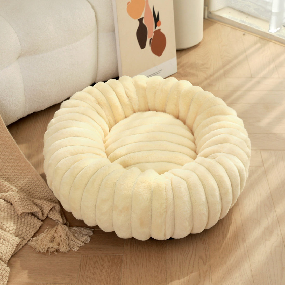 Pet Plush Round Winter Nest Warm Soft Sleeping Bed