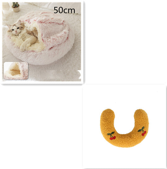 Pet 2 In 1 Plush Winter Bed House Round Warm Soft Sleeping Nest