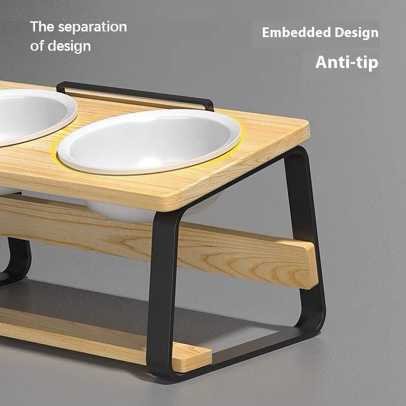 Pet Double Ceramic Feeding Bowl Elevated Cervical Spine Support Holder