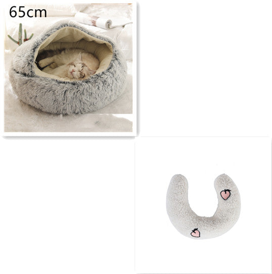 Pet 2 In 1 Plush Winter Bed House Round Warm Soft Sleeping Nest
