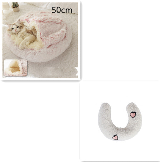 Pet 2 In 1 Plush Winter Bed House Round Warm Soft Sleeping Nest