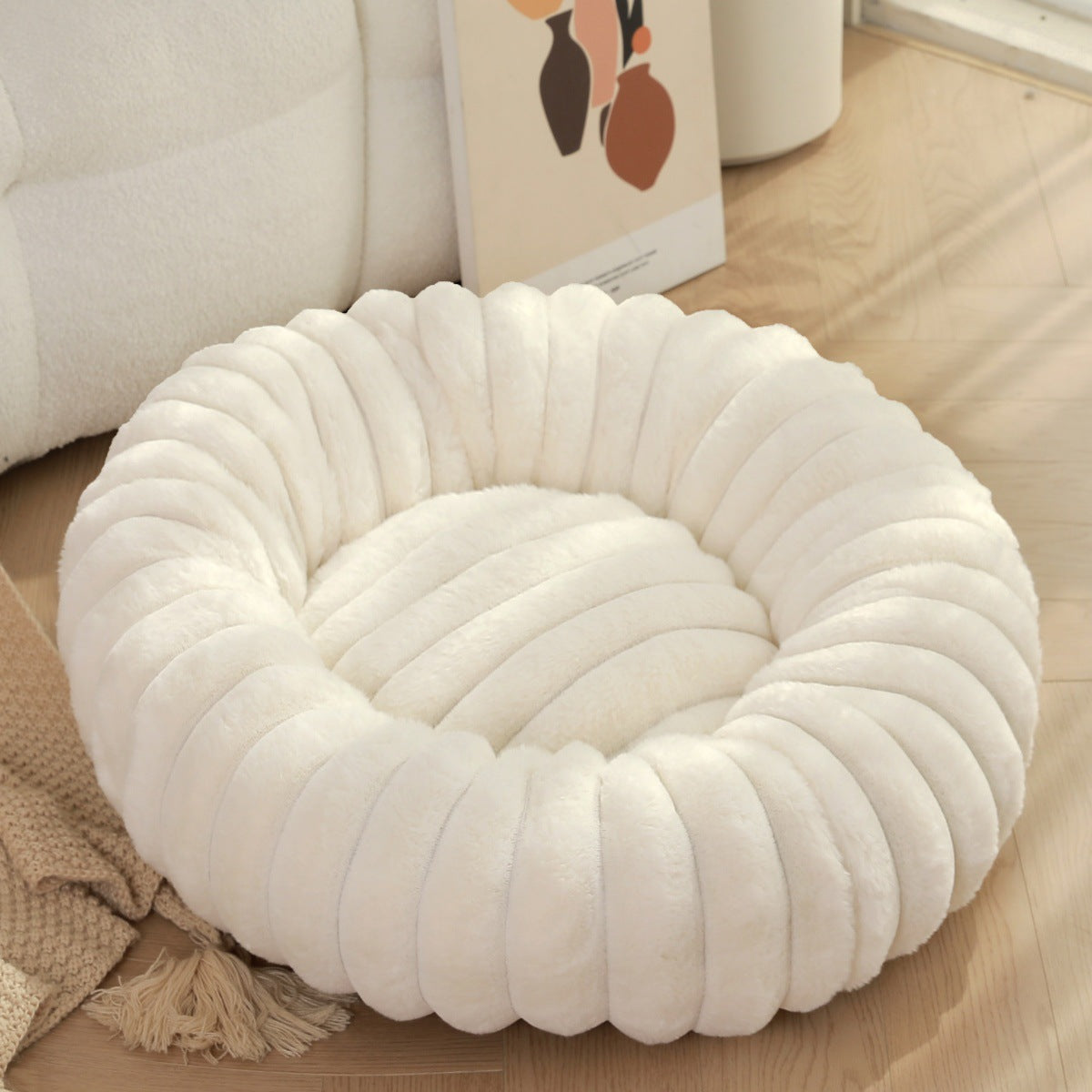 Pet Plush Round Winter Nest Warm Soft Sleeping Bed