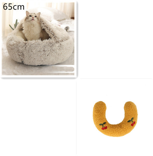 Pet 2 In 1 Plush Winter Bed House Round Warm Soft Sleeping Nest