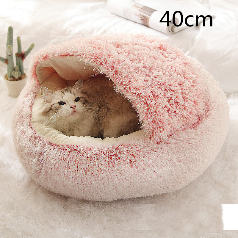 Pet 2 In 1 Plush Winter Bed House Round Warm Soft Sleeping Nest