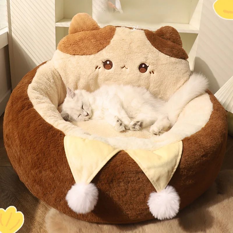 Pet Round Sofa Bed Warm Soft Cushion Deep Sleep Nest
