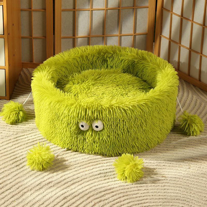 Pet Winter Warm Cute Monster Round Plush Sleeping Bed