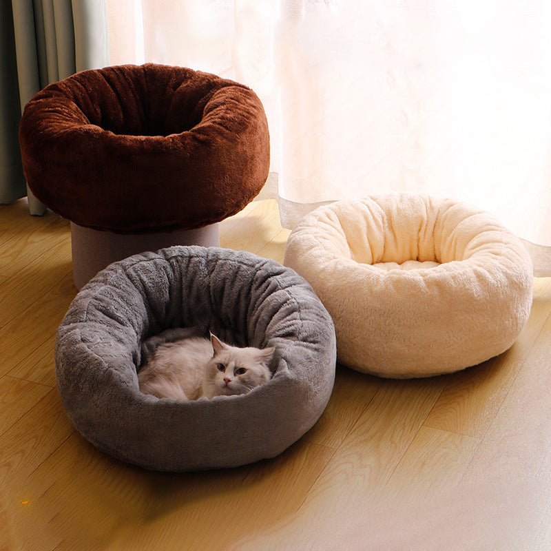 Pet Donut Round Plush Warm Cozy Sleeping Bed EU Warehouse