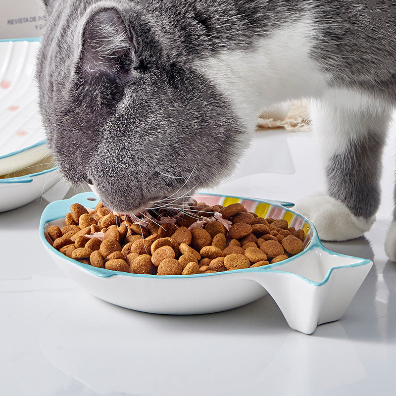 Pet Fish Shaped Ceramic Feeding Plate Bowl