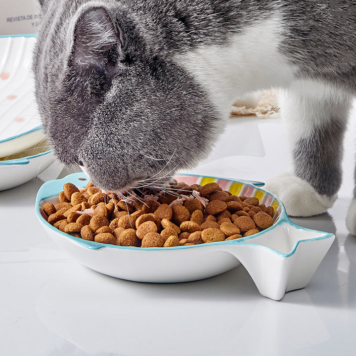 Pet Fish Shaped Ceramic Feeding Plate Bowl