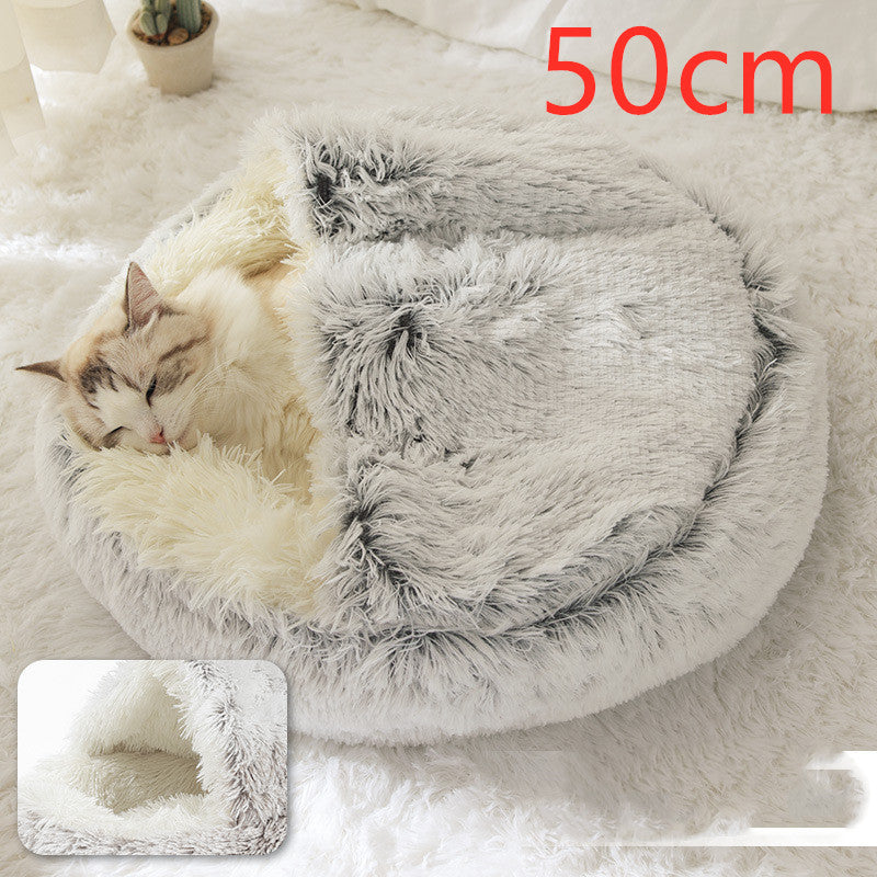 Pet 2 In 1 Plush Winter Bed House Round Warm Soft Sleeping Nest