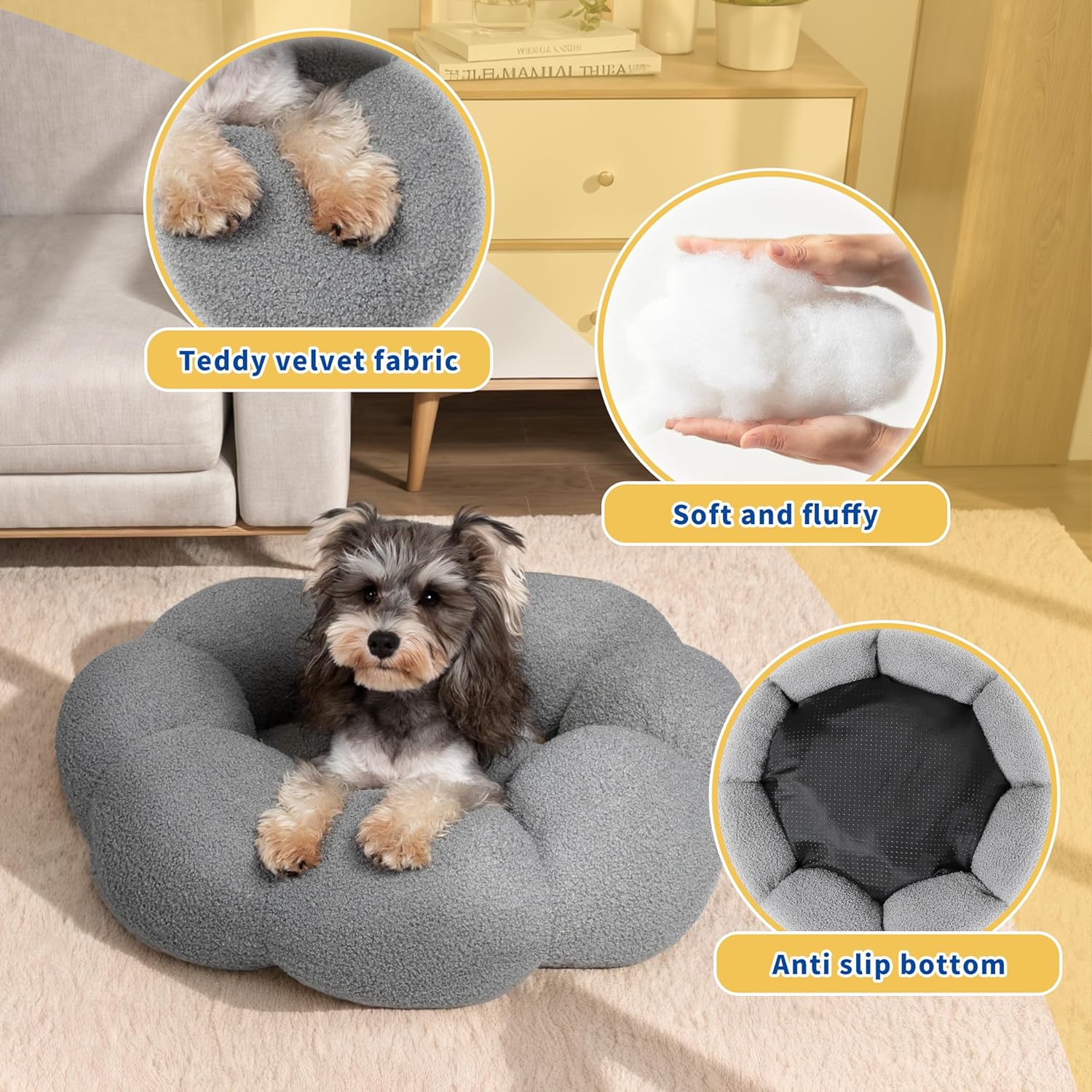 Pet Calming Plush Flower Donut Bed Non-Slip Washable Cozy Nest